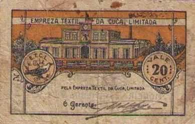Exemplar de moeda da Sociedade Têxtil da Cuca