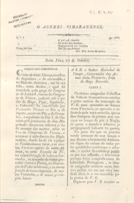 A edição número três do Azemel Vimaranense, jornal fundado em 1822